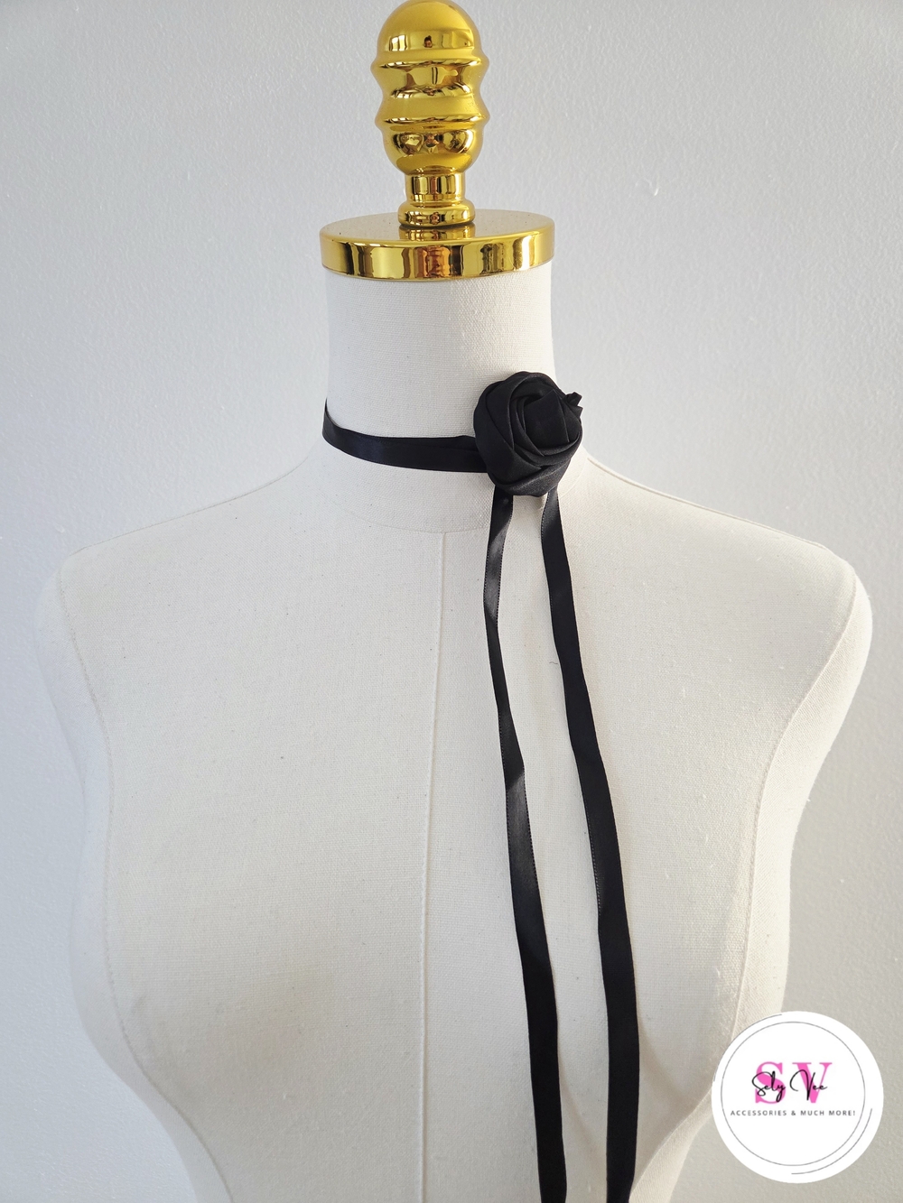 Black rose choker with ribbon tie